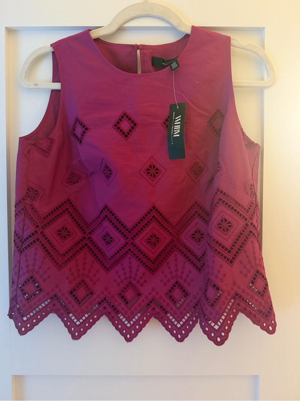 White House Black Market Magenta Eyelet Sleeveless Shell
